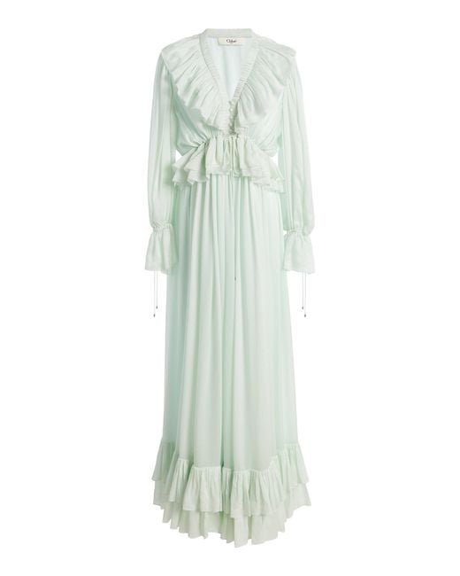 Chloé Green Ruffled Georgette Maxi Dress
