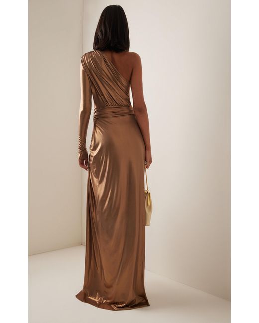 LAPOINTE Natural Gathered Coated-jersey Maxi Dress