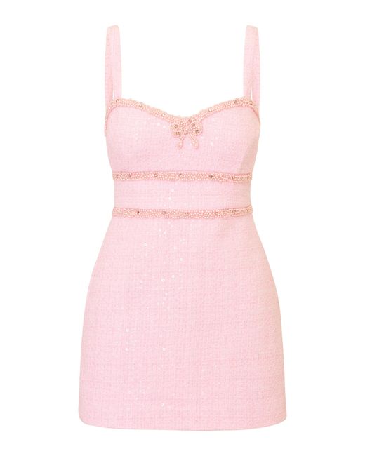 LoveShackFancy Pink Vail Embellished Tweed Mini Dress