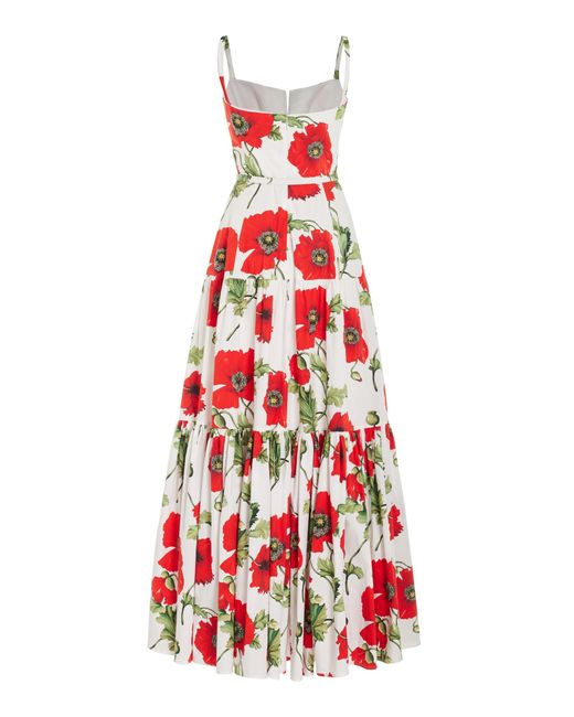 Oscar de la Renta Red Floral-printed Cotton Poplin Maxi Dress