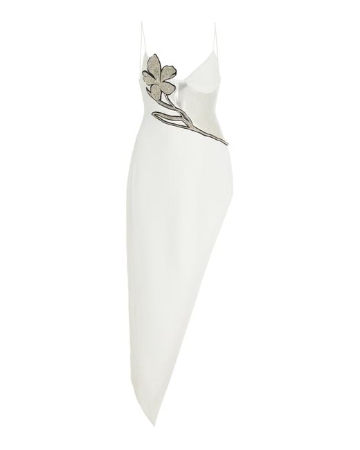 David Koma White Exclusive Asymmetric Floral-appliqué Cady Midi Dress