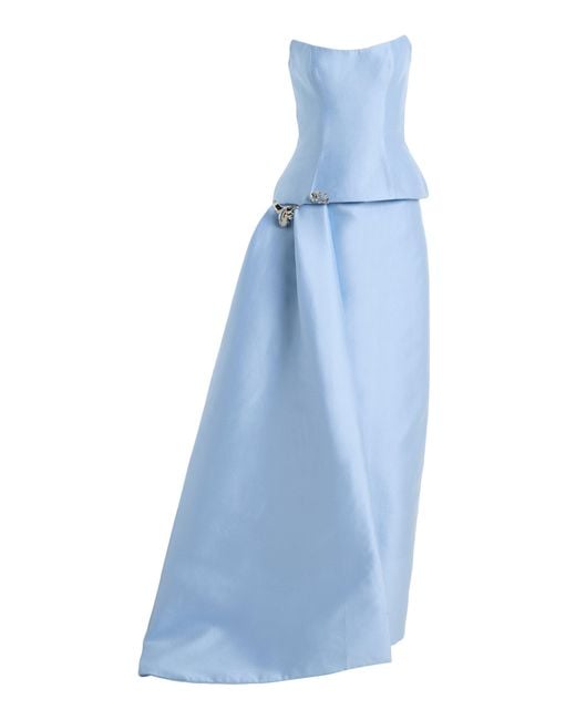 Monique Lhuillier Blue Strapless Peplum Gown