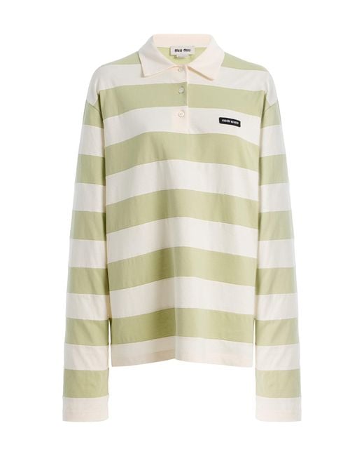 Miu Miu Green Striped Cotton Polo Shirt
