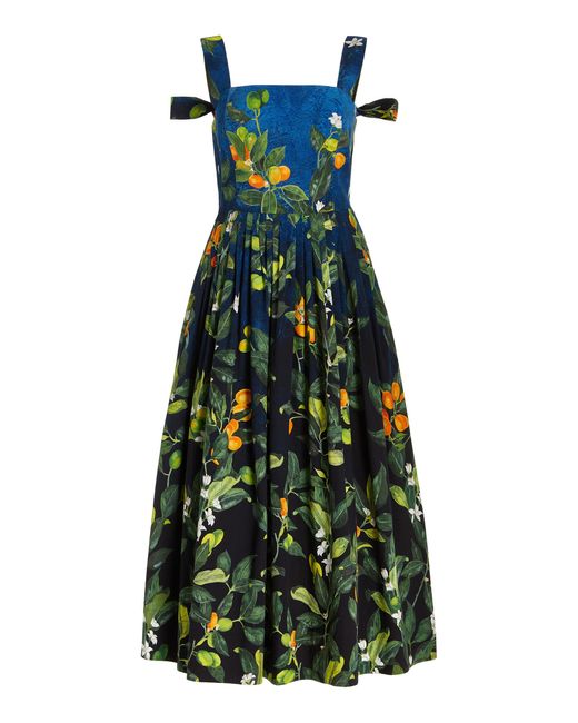 Oscar de la Renta Multicolor Fortunella Cotton-blend Midi Dress