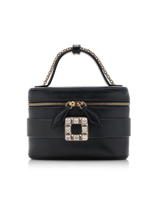 Roger Vivier Black Crystal-Buckle Leather Vanity Micro Bag