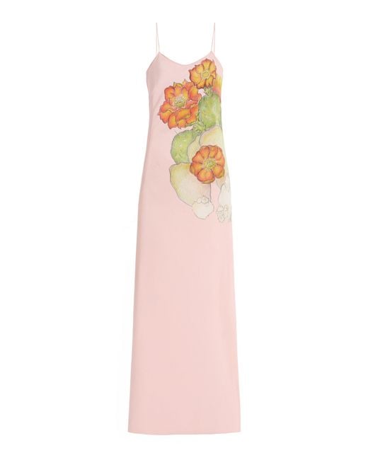 Rodarte Pink Printed Silk Crepe Bias Slip Gown