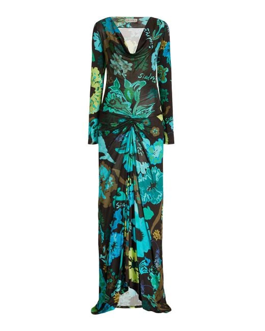 Siedres Green Linny Floral-printed Jersey Maxi Dress