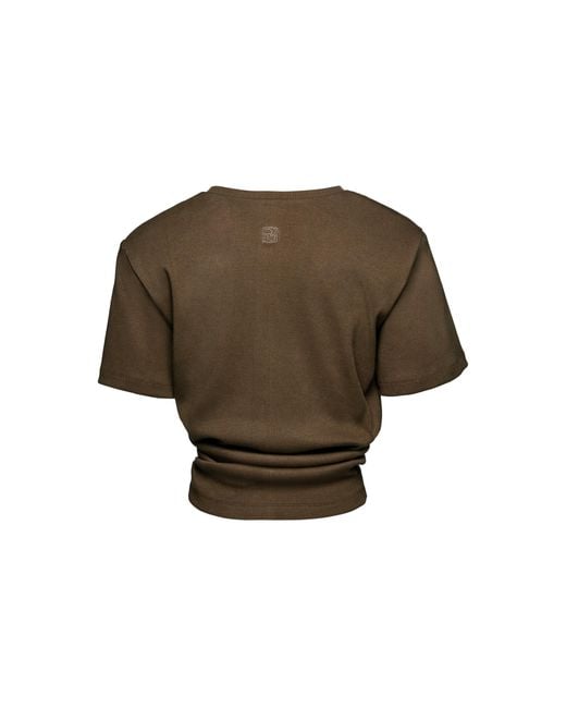 Magda Butrym Green Gathered Knot Stretch-Cotton T-Shirt