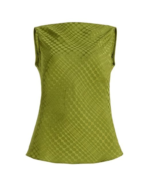 Christopher John Rogers Green Wiggle Dot Jacquard Cowl-Back Shell
