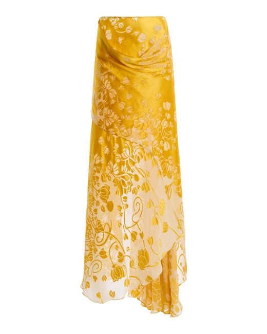 Christopher Esber Yellow Exclusive Draped Burnout Maxi Skirt