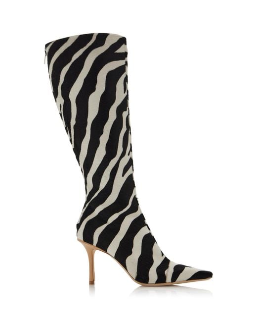 Jimmy Choo Black X Conner Ives Gloria Zebra-Print Pony Hair Knee Boots