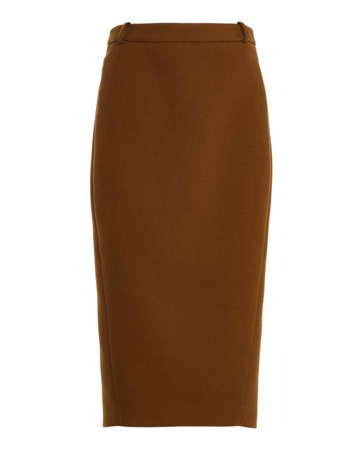 Michael Kors Brown Pegged Wool-Blend Midi Skirt