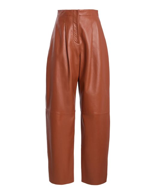 Ulla Johnson Orange Nathalie High-Rise Leather Barrel-Leg Pants