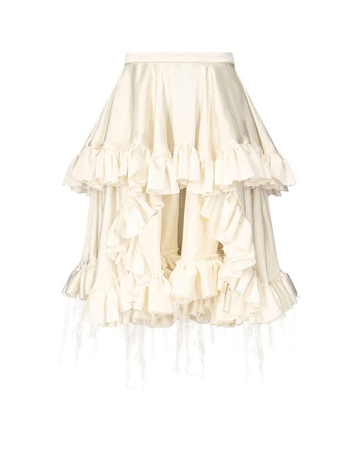 Ludovic de Saint Sernin Natural Leontine Ruffled Satin Midi Skirt