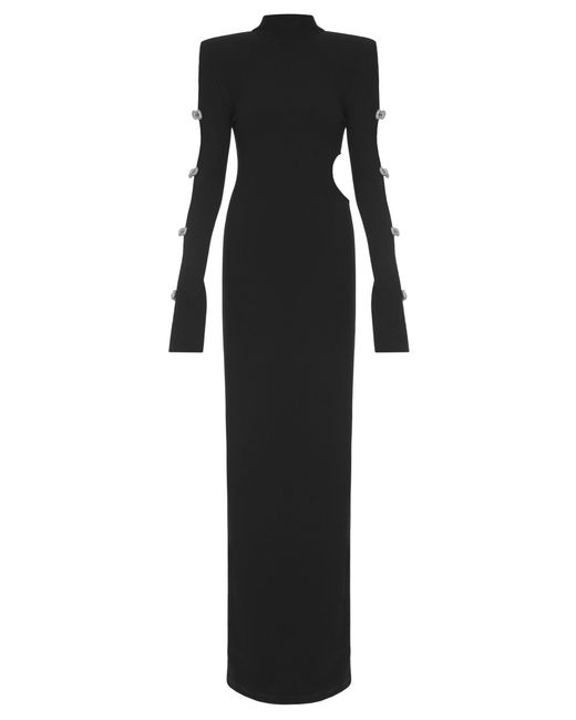 Mach & Mach Black Crystal-embellished Cutout Bouclé Maxi Dress