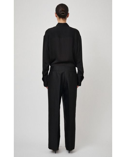 BEARE PARK Black Bandless Wool-silk Straight-leg Pants