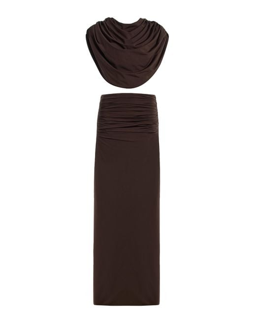 Maygel Coronel Brown Exclusive Amalra Jersey Skirt Set