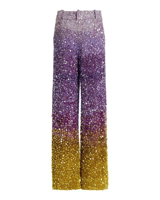 Oscar de la Renta Purple Ombré Sequined Wide-leg Pants