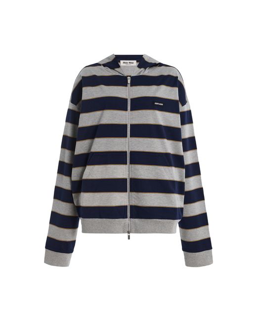 Miu Miu Blue Striped Cotton Hoodie