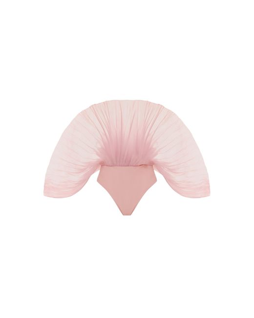 ANDREA IYAMAH Pink Sombra Pleated Organza Bodysuit