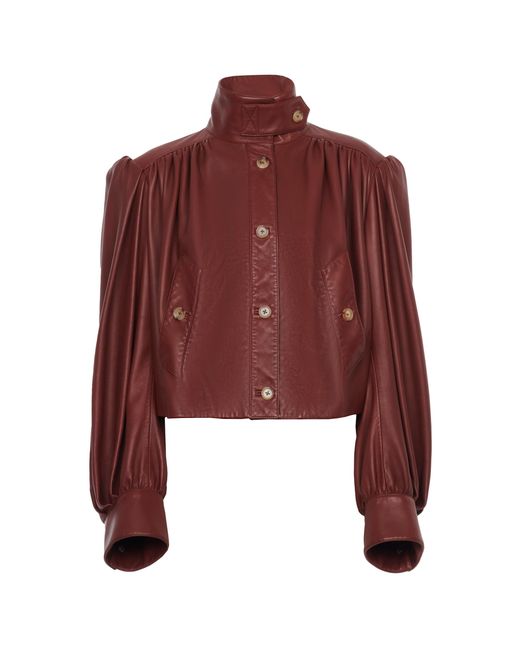 Chloé Red Puff-Sleeve Plonge Leather Cropped Jacket