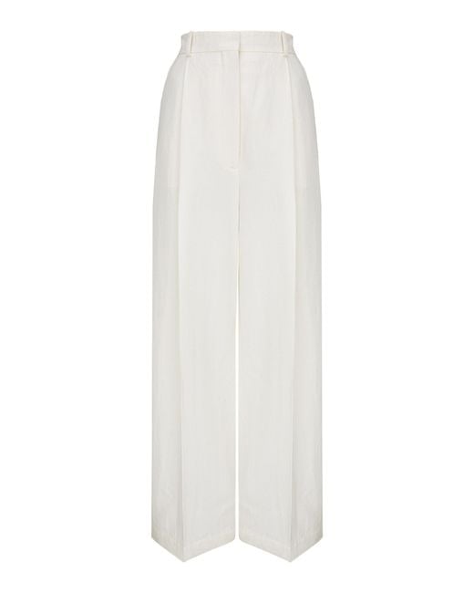 DI STAVNITSER White The Signature Mid-Rise Cotton-Linen Straight-Leg Pants