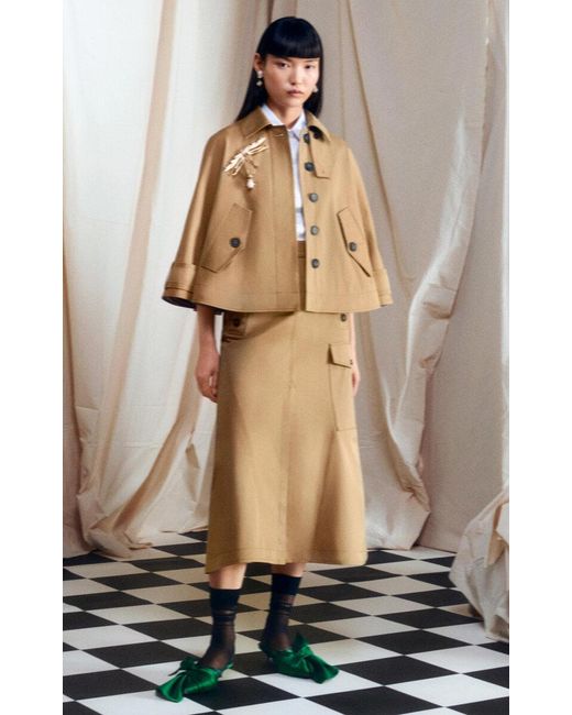 Erdem Natural Cropped Cotton Trench Coat Cape