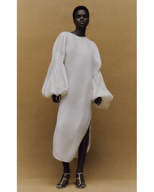 Khaite White Zelma Oversized Silk Midi Dress