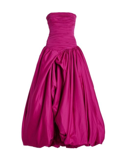 Aje. Pink Violette Ruched Bubble-hem Satin Maxi Dress