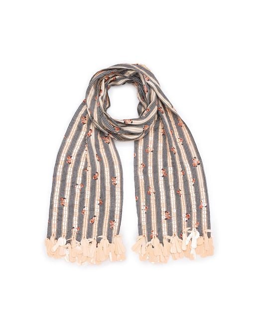 Dries Van Noten White Striped Sequin Scarf