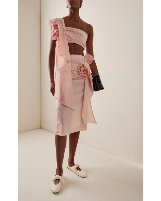 Simone Rocha Pink Rose-detailed Taffeta Midi Skirt
