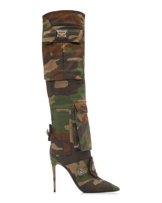 Dolce & Gabbana Green Cardinale Camouflage Canvas Knee Boots
