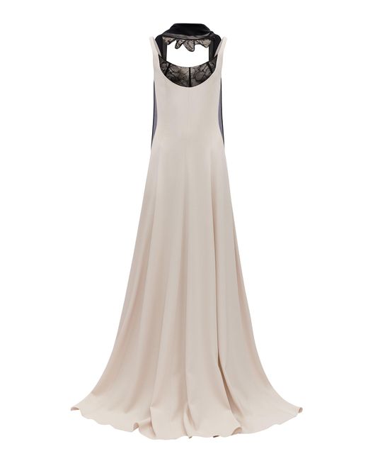 Harithand Natural La Lune Lace-Detailed Silk-Georgette Gown