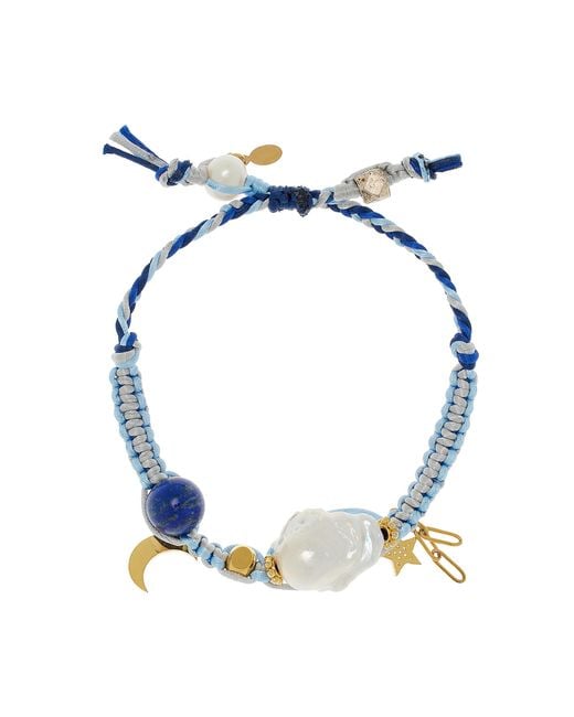 Joie Blue Sky Angel 18K Pearl; Lapis And Silk Bracelet