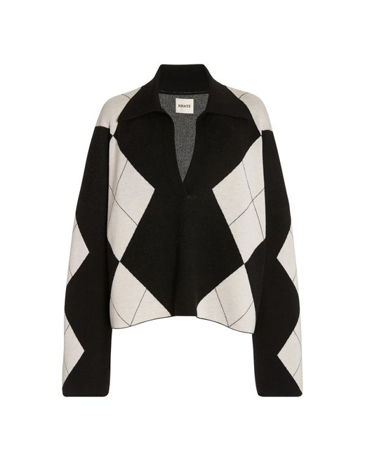 Khaite Noelle Oversized Argyle Wool Sweater in Black - Lyst