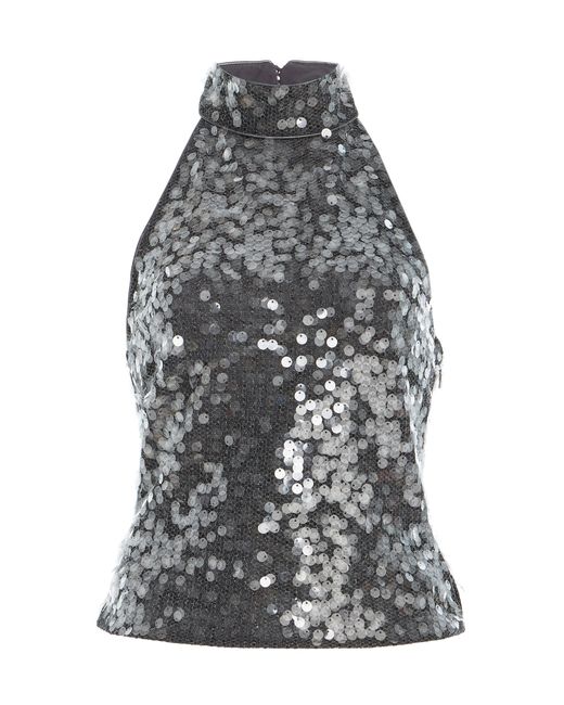 ROTATE BIRGER CHRISTENSEN Gray Sequined Net Halter Top