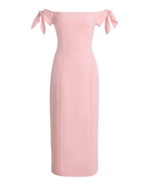 Carolina Herrera Pink Off-The-Shoulder Crepe Midi Dress
