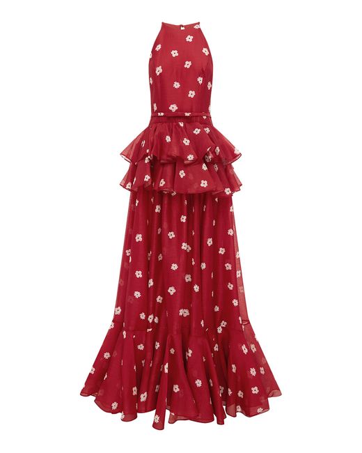 LEO LIN Red Kirra Linen-Silk Maxi Dress