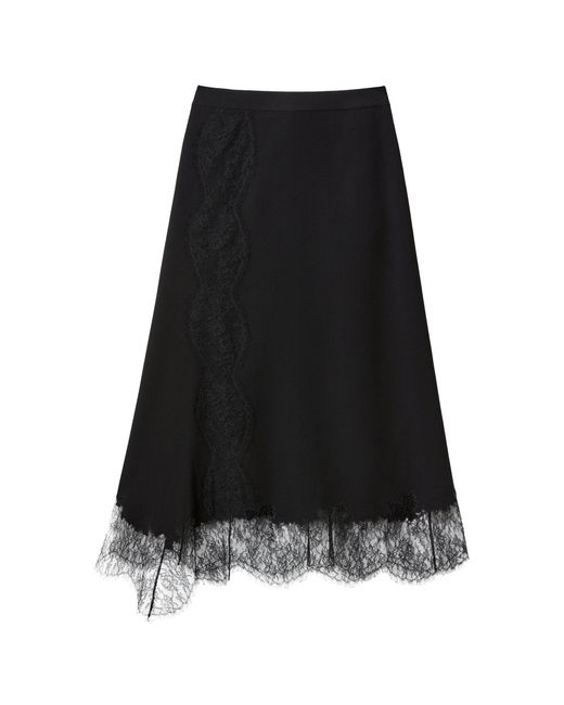 Lafayette 148 New York Black Lace-Trimmed Crepe Skirt