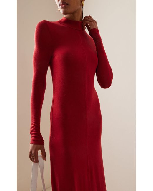 St. Agni Red Jersey Turtleneck Maxi Dress