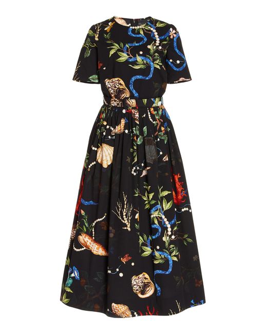 Oscar de la Renta Multicolor Pietra Dura Poplin Midi Dress