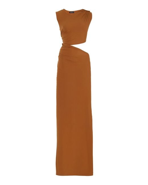 Atlein Brown Cutout Jersey Maxi Dress