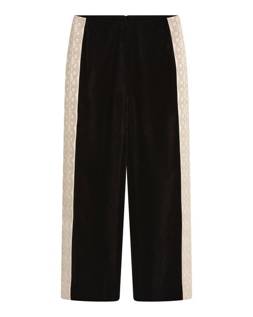 Posse Black Florian Embroidered Trim Velvet Cropped Pants