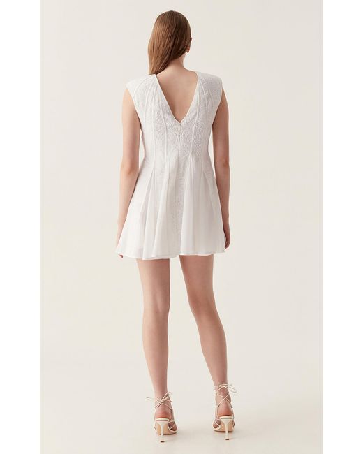 Aje. White Soleil Pleated Lace Mini Dress