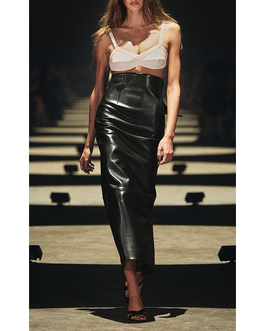 Khaite Black Satrina High-Rise Leather Midi Skirt