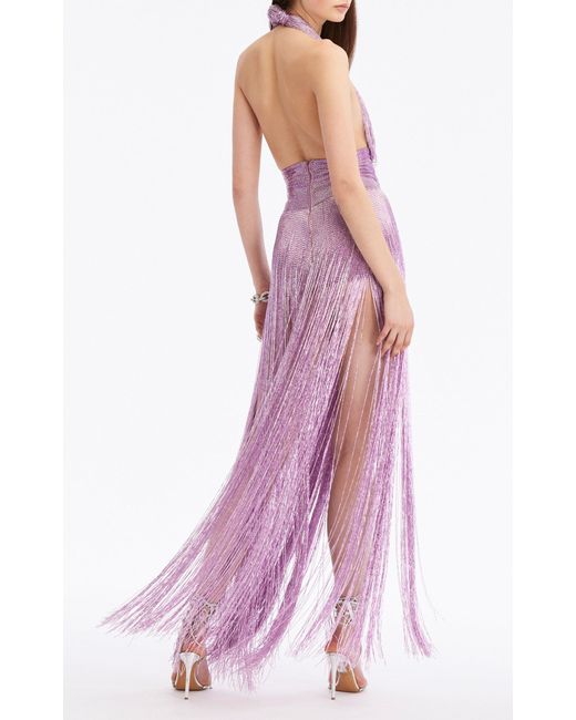 Oscar de la Renta Purple Draped Beaded Gown