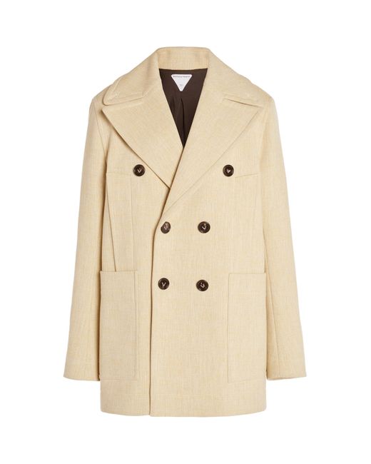 Bottega Veneta Natural Double-Breasted Cocoon Coat