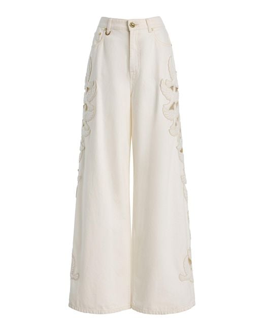 Zimmermann White Denim Applique Relaxed Flare