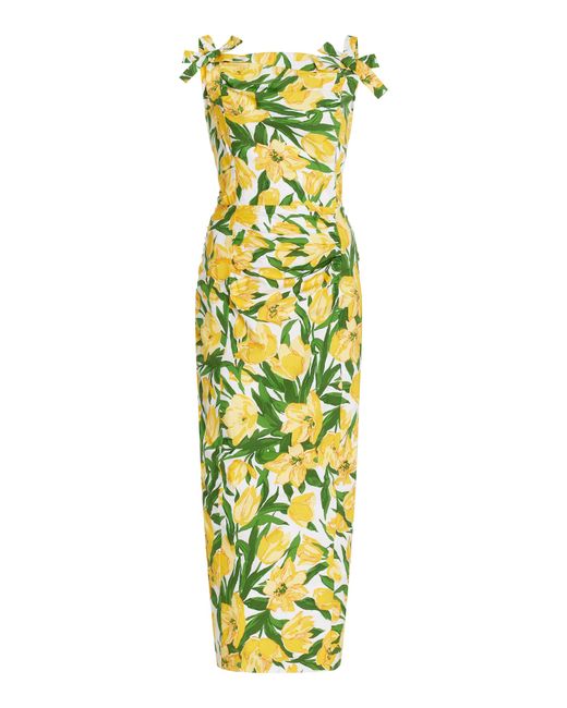 Carolina Herrera Metallic Bow-detailed Floral Cotton Midi Dress