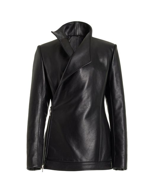 Brandon Maxwell Black The Lottie Double-breasted Leather Jacket